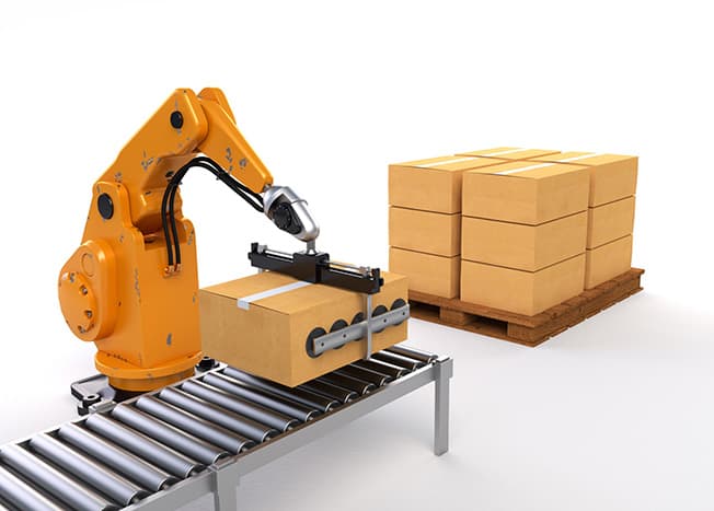 Robot palletising cartons from a conveyor line