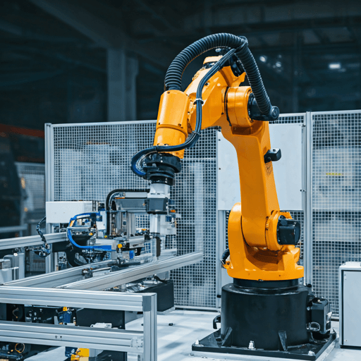 Modern robotic arm in automated manufacturing plant